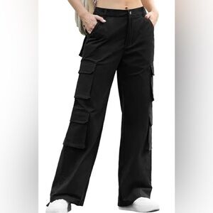 Lepunuo Black Cargo Pants Elastic Waist Cotton Stretch 29 Inseam M $78
